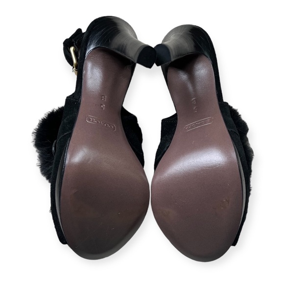 Like New Coach BEA Black Rabbit Fur Slingback Peep Toe Heels, sz 5 - Picture 12 of 15